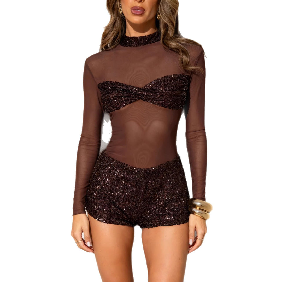 Damen Glitzerndes Jumpsuit mit langen Ärmeln Drune