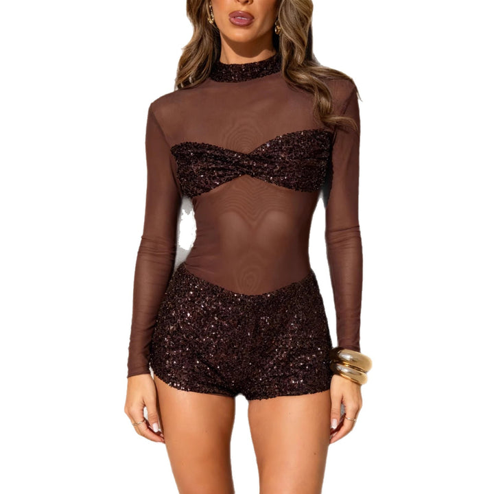 Damen Glitzerndes Jumpsuit mit langen Ärmeln Drune