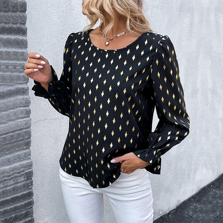 Damen stilvolles Blusenshirt mit elegantem Druck und femininen Puffärmeln Drune