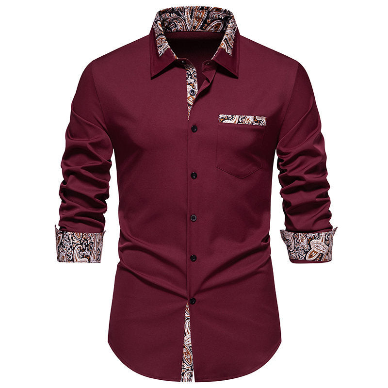 Herren klassisches Langarmhemd mit modernem Paisley-Muster Drune