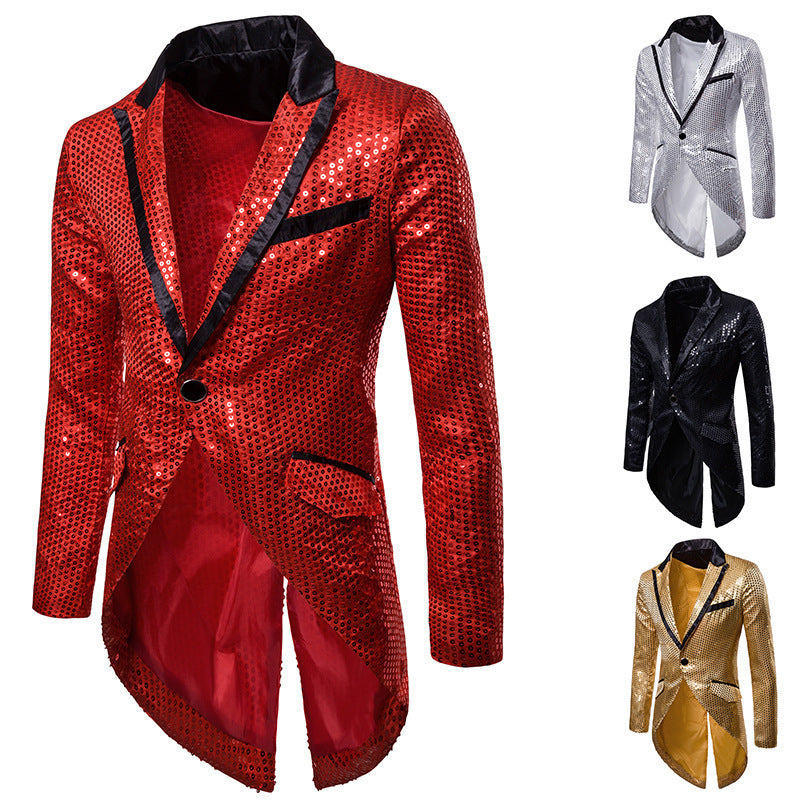 Herren eleganter Pailletten-Blazer mit asymmetrischem Schnitt und luxuriösem Design Drune