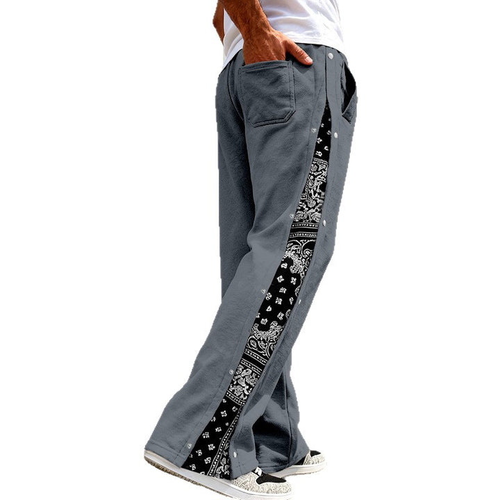 Herren nan weit geschnittene Snap-Front Jogginghose mit Paisley-Seiteneinsatz und elastischem Komfortbund Drune