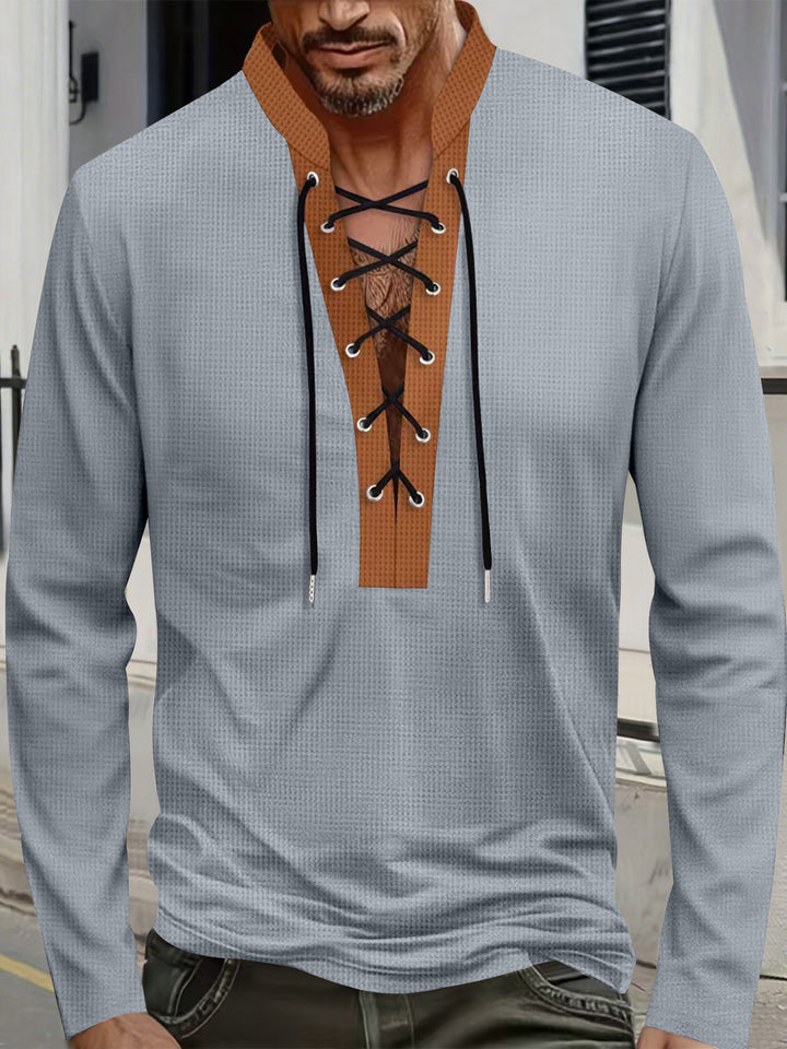 Herren modisches Langarmshirt mit einzigartigem Schnürdesign und ansprechendem Kragen Drune