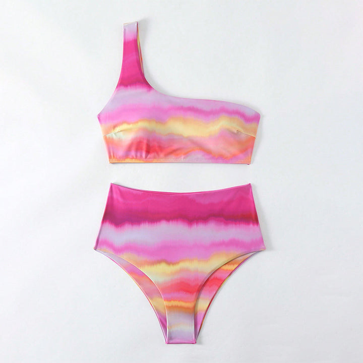 Damen Hoch tailliertes Bikini-Set mit asymmetrischem Oberteil und faszinierendem Farbverlauf Drune