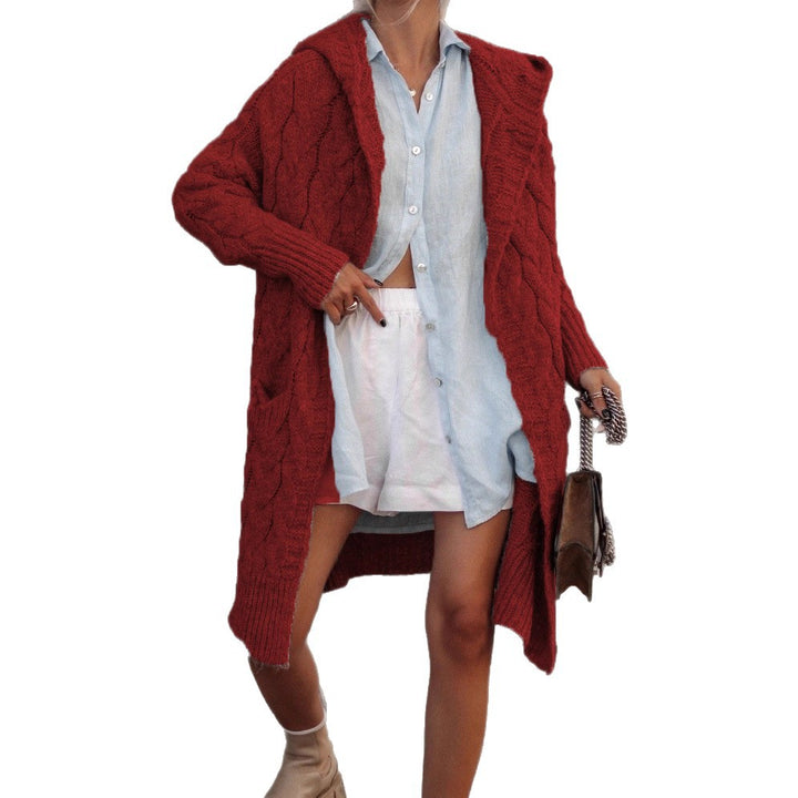 Damen Grobe Strickjacke mit Kapuze und Zopfdesign Drune
