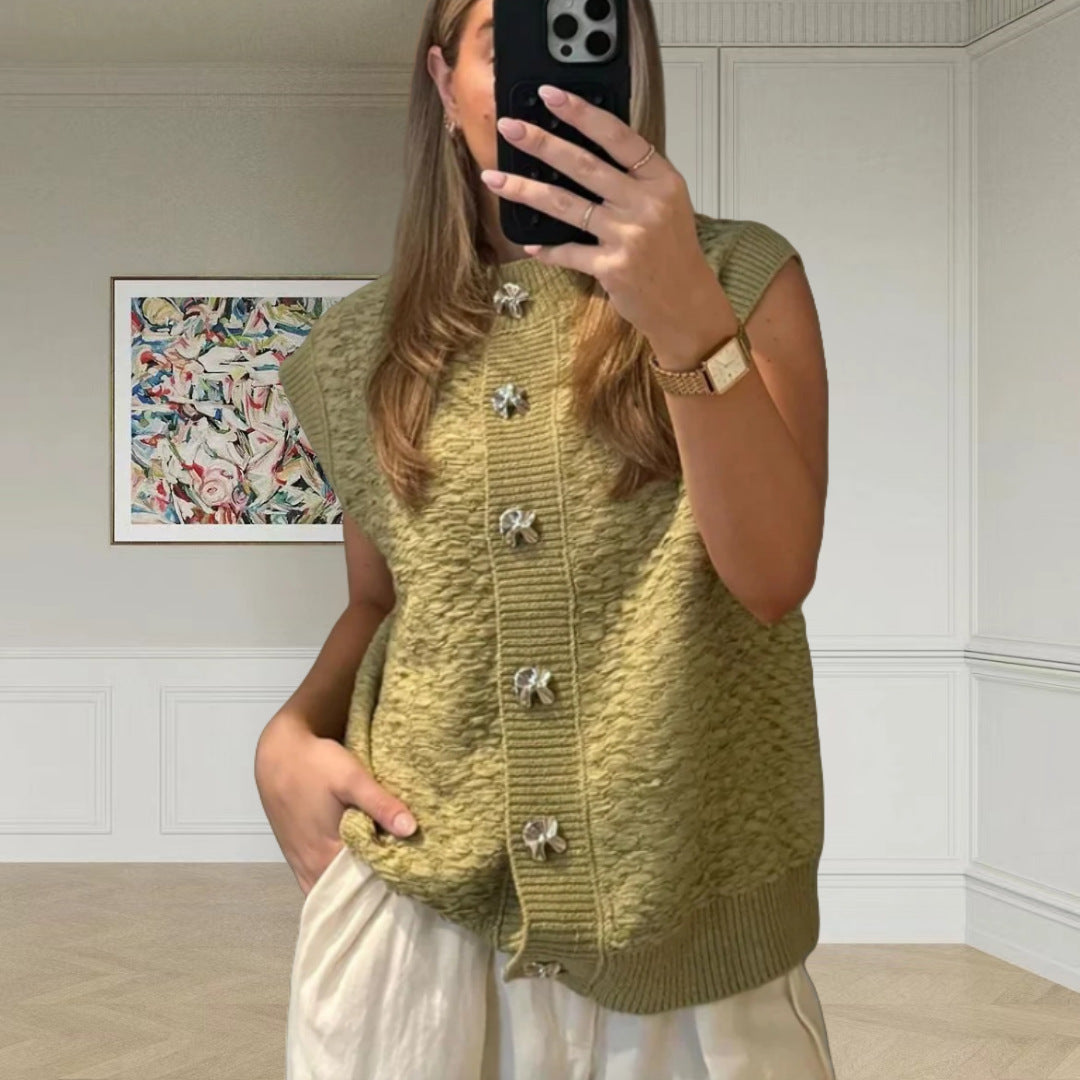 Damen Strickweste mit dekorativen Knöpfen und elegantem Schnitt Drune