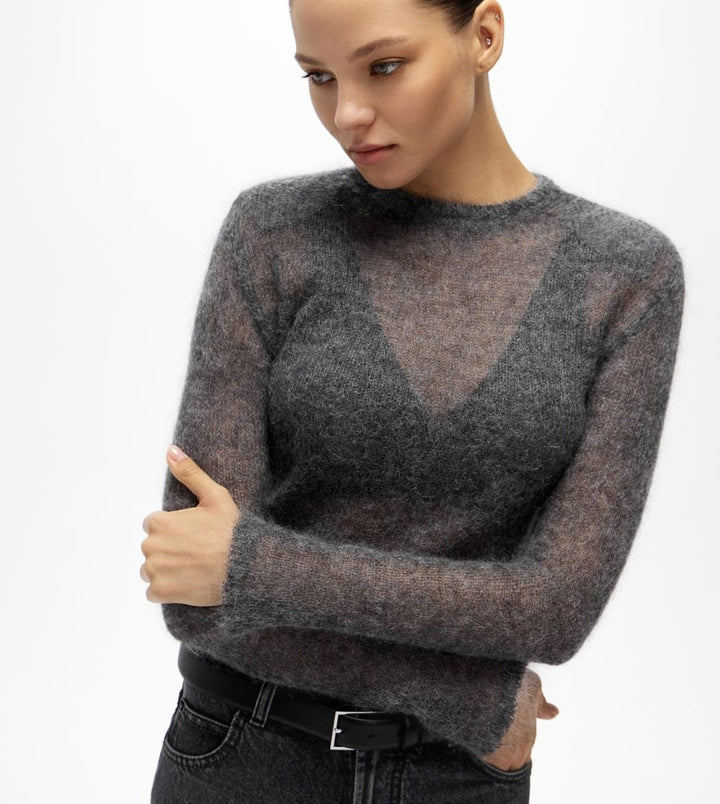 Damen feiner V-Ausschnitt Pullover aus Mohair-Wollmischung Drune