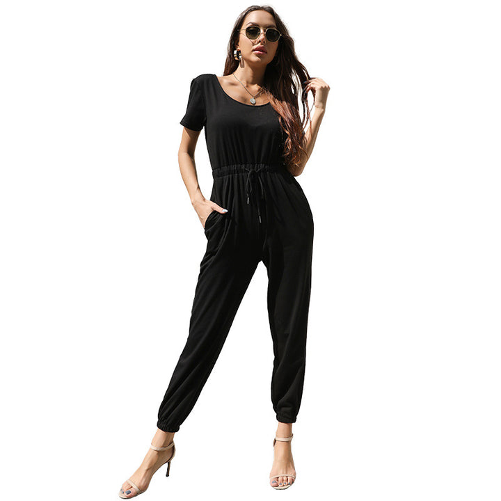 Damen komfortabler Jumpsuit mit elastischem Taillenzug und praktischen Seitentaschen Drune