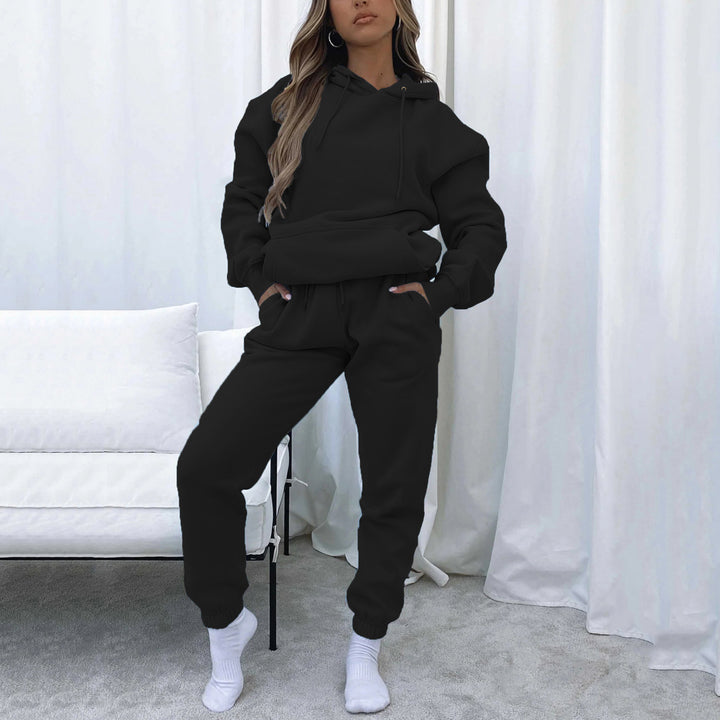 Damen nan Cropped Kapuzenjacke und High-Waist Jogginghose Set aus French Terry mit elastischem Bund Drune