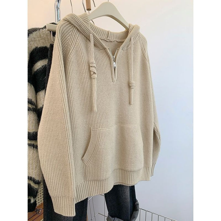Damen lässiger Kapuzenpullover mit strukturiertem Rippdesign und sinnlichem Reißverschluss Drune