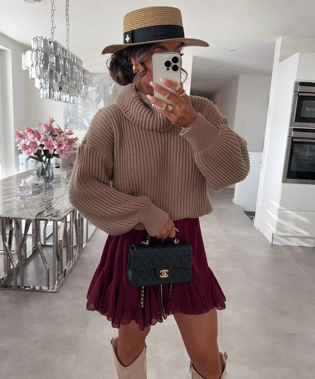 Damen Grobstrickpullover mit hohem Kragen und weit geschnittenen Ärmeln Drune