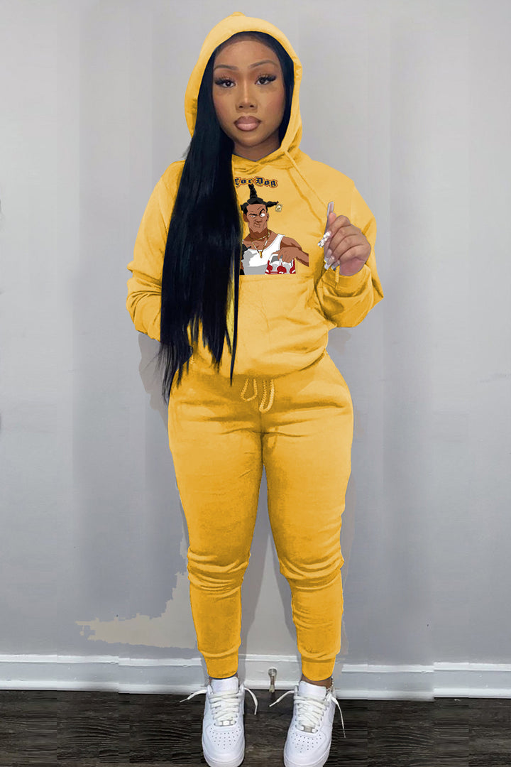 Damen lässiges Hoodie- und Jogginghose-Set mit künstlerischem Grafikdruck Drune