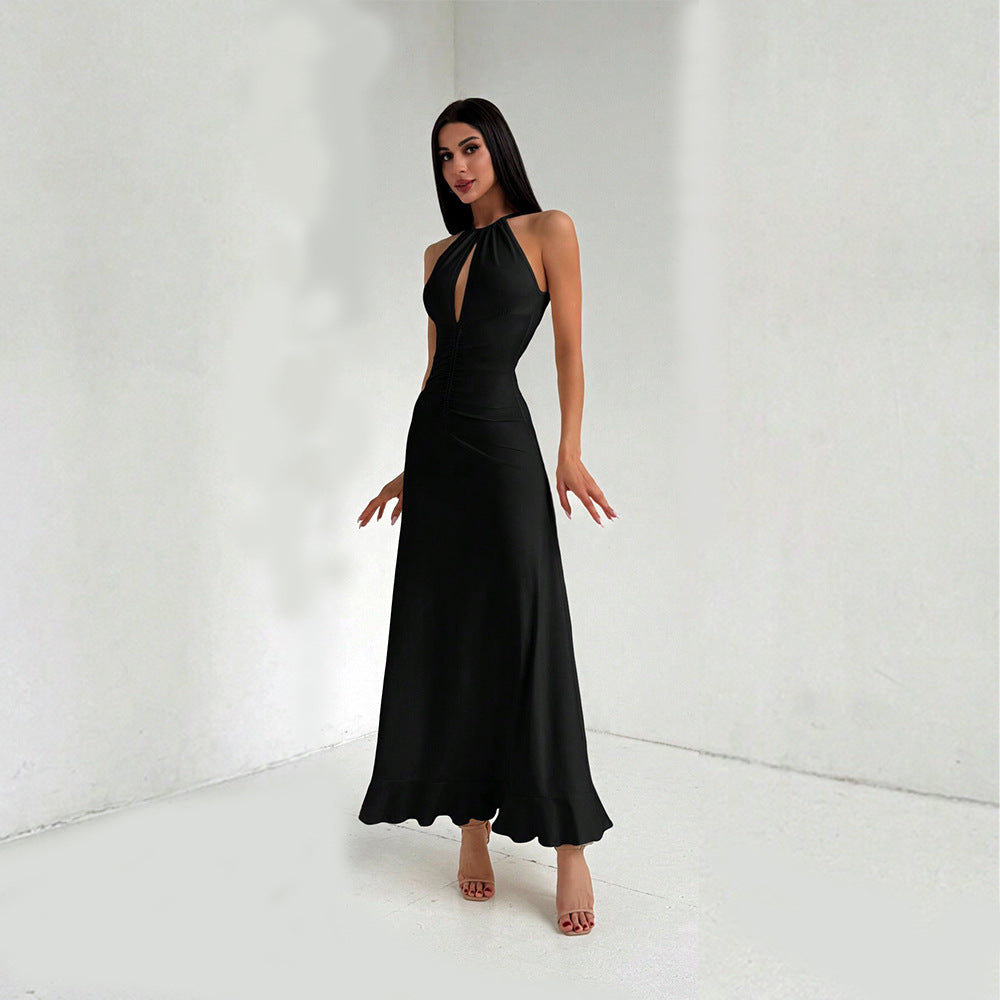 Damen Maxikleid mit elegantem Schlüssel-Ausschnitt und fließendem Saum Drune