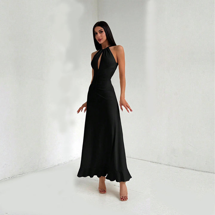 Damen Maxikleid mit elegantem Schlüssel-Ausschnitt und fließendem Saum Drune