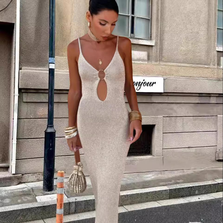 Damen Elegant geschnittenes Maxikleid mit Schlitzdetail Drune
