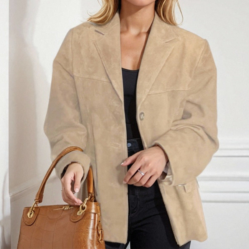 Damen Elegante Wildlederjacke mit klassischem Schnitt und zwei Taschen Drune