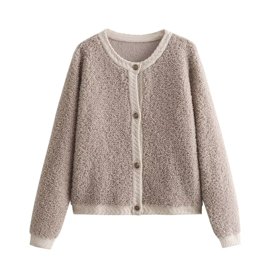 Damen kuschelige Fleecejacke mit dekorativen Holzknöpfen und eleganter Schnittführung Drune
