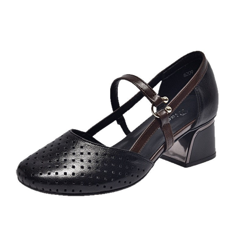 Damen Elegante Mary Jane Pumps mit modischem Blockabsatz und perforierten Details Drune