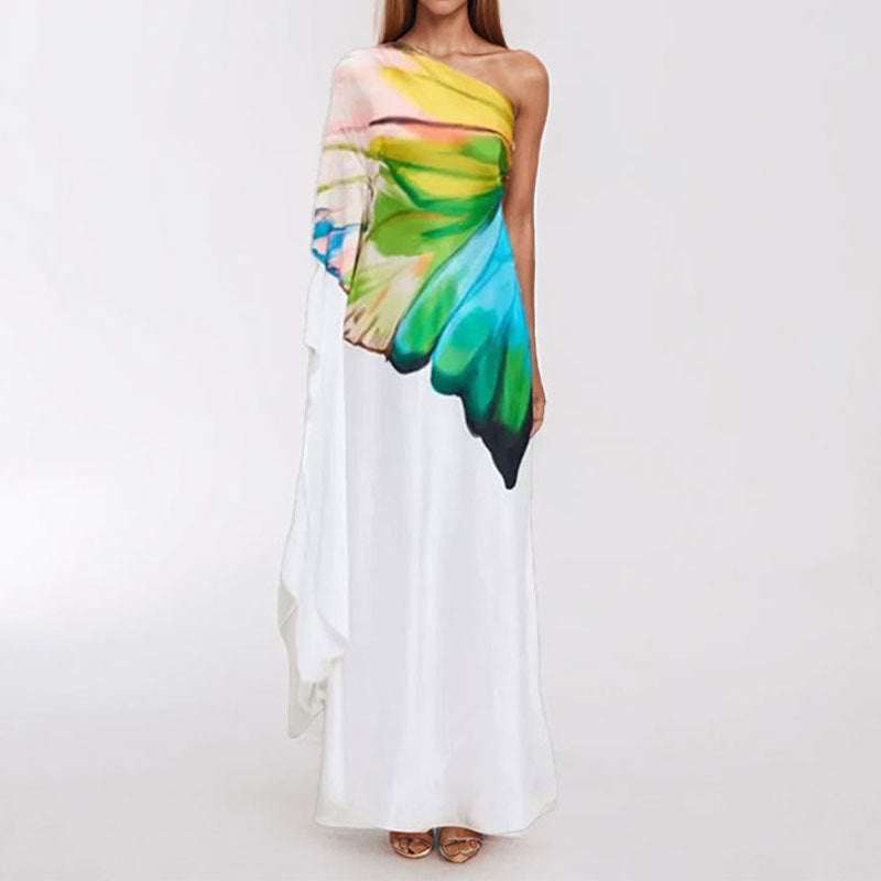 Damen Maxikleid mit asymmetrischem Design und kunstvollem Farbverlauf Drune