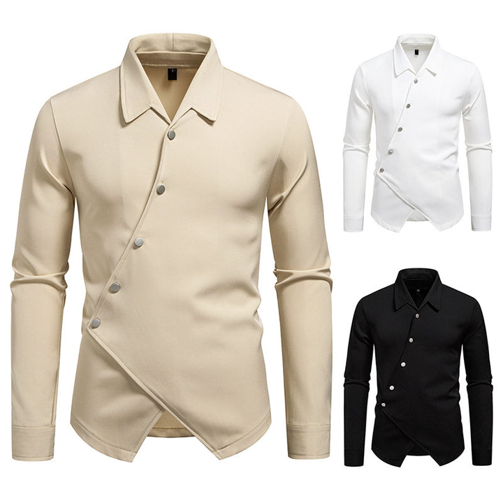 Herren modisches Langarmhemd mit asymmetrischem Knopfdesign Drune