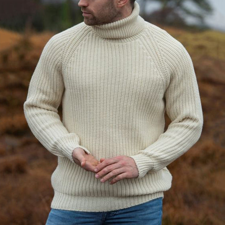 Herren Grobstrick-Pullover mit hochklappbarem Rollkragen Drune