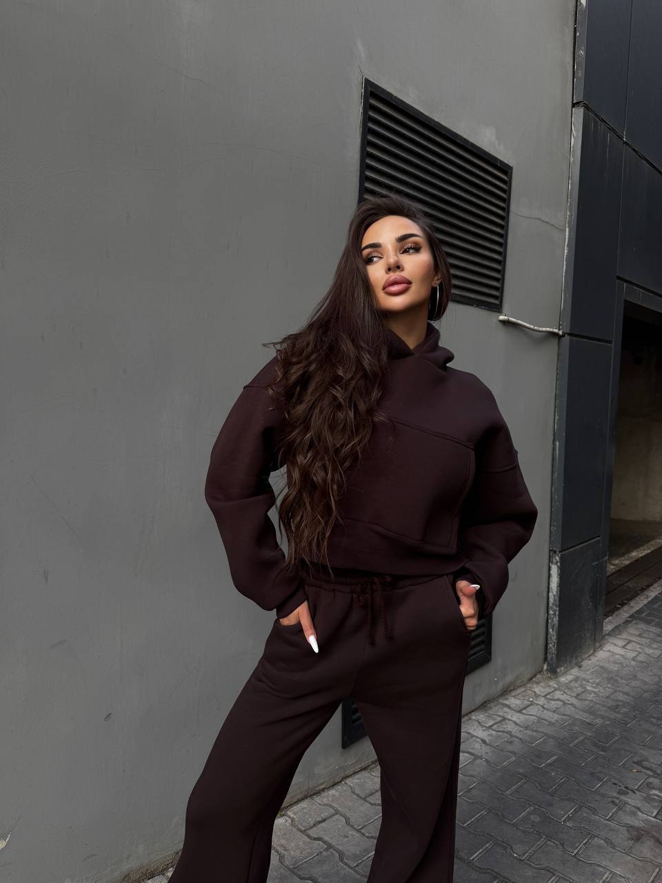 Damen lässiger cropped Hoodie und weit geschnittene Jogginghose Set Drune