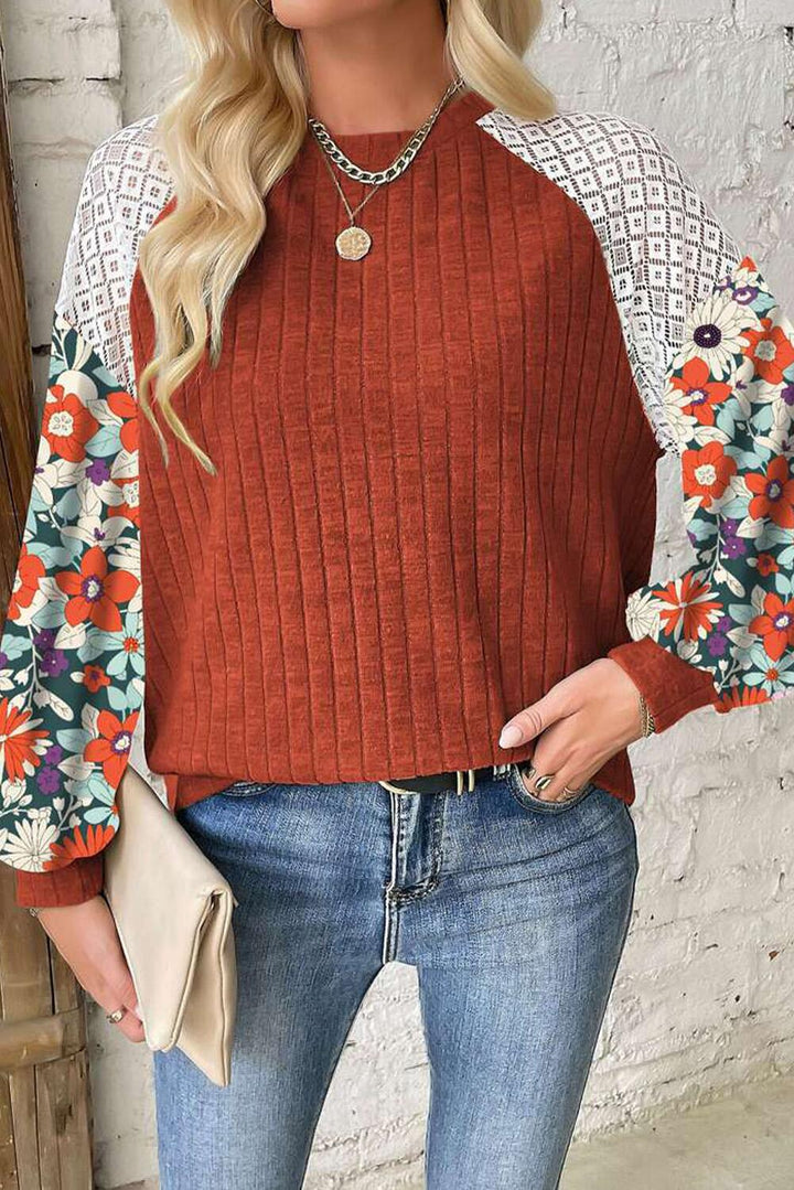Damen verspielt gestalteter Pullover mit floralem Ärmel-Design Drune
