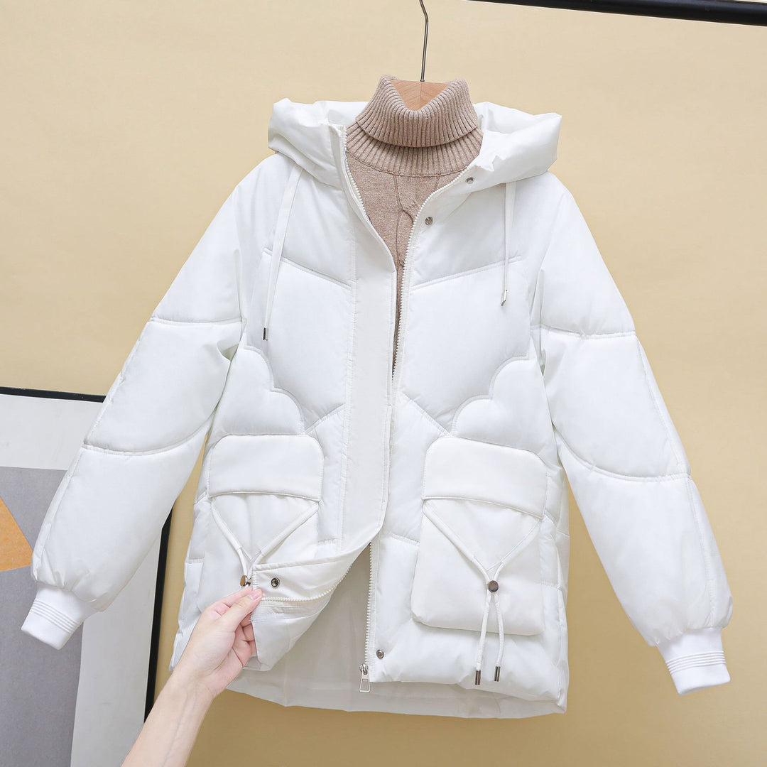 Damen gesteppte Winterjacke mit Kapuze und Herzdetails Drune