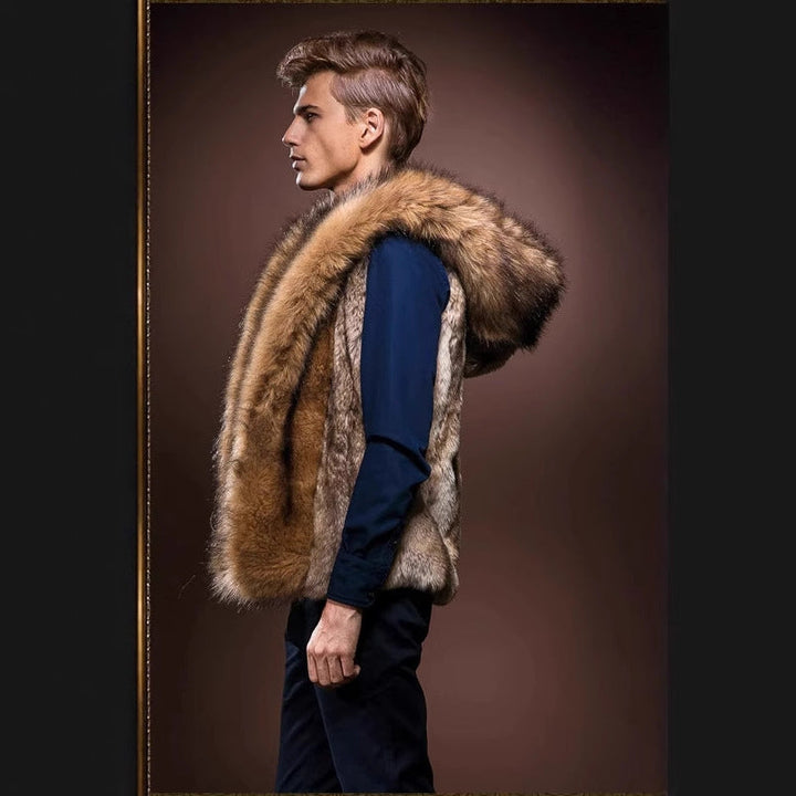 Herren Elegante Kunstpelz-Weste mit tiefem Kragen und luxuriösem Design Drune