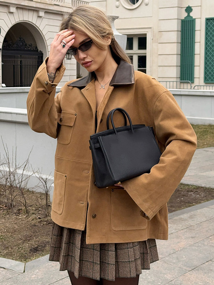 Damen Lässig geschnittene Wildlederjacke Drune