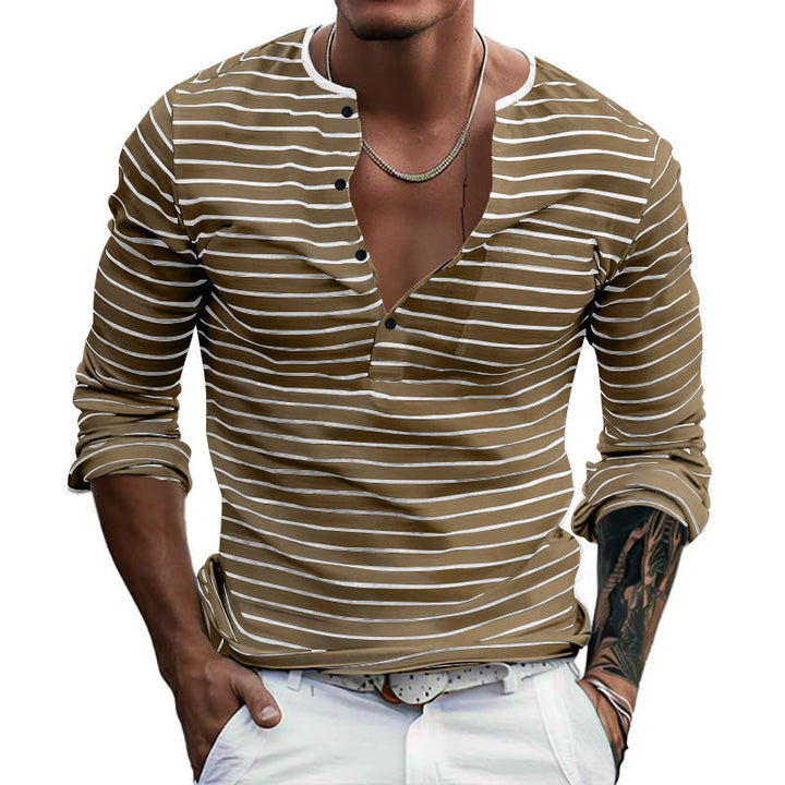 Herren Langarm-Henley-Shirt mit modischem Streifenmuster Drune