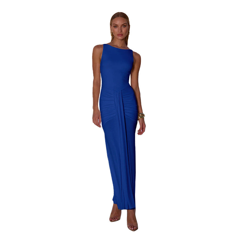 Damen elegantes Langarmkleid mit raffinierter Drapierung und asymmetrischem Design Drune