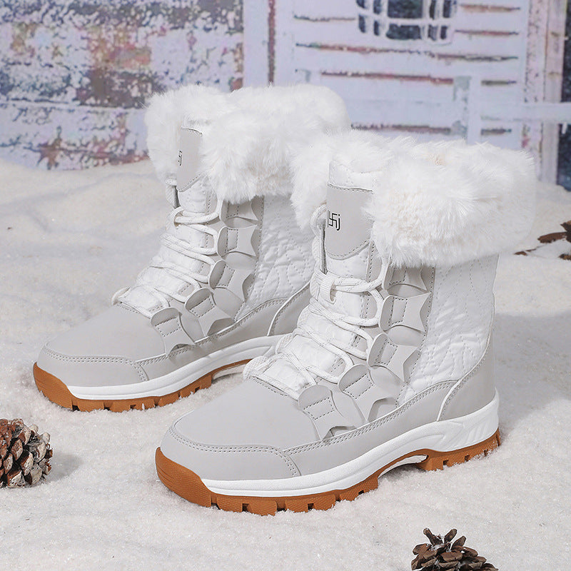 Damen Winterstiefel mit isolierendem Kunstfellkragen und rutschfester Sohle Drune