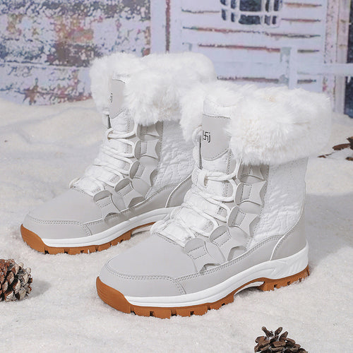 Damen Winterstiefel mit isolierendem Kunstfellkragen und rutschfester Sohle Drune