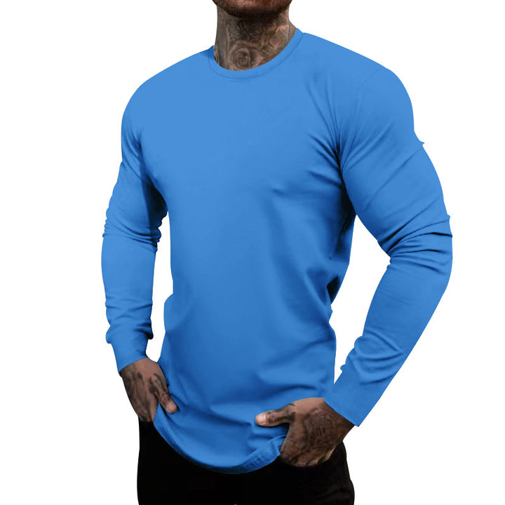 Herren nan figurbetontes Langarmshirt mit Rundhalsausschnitt, elastischem Baumwollstretch und verlängertem Saum Drune