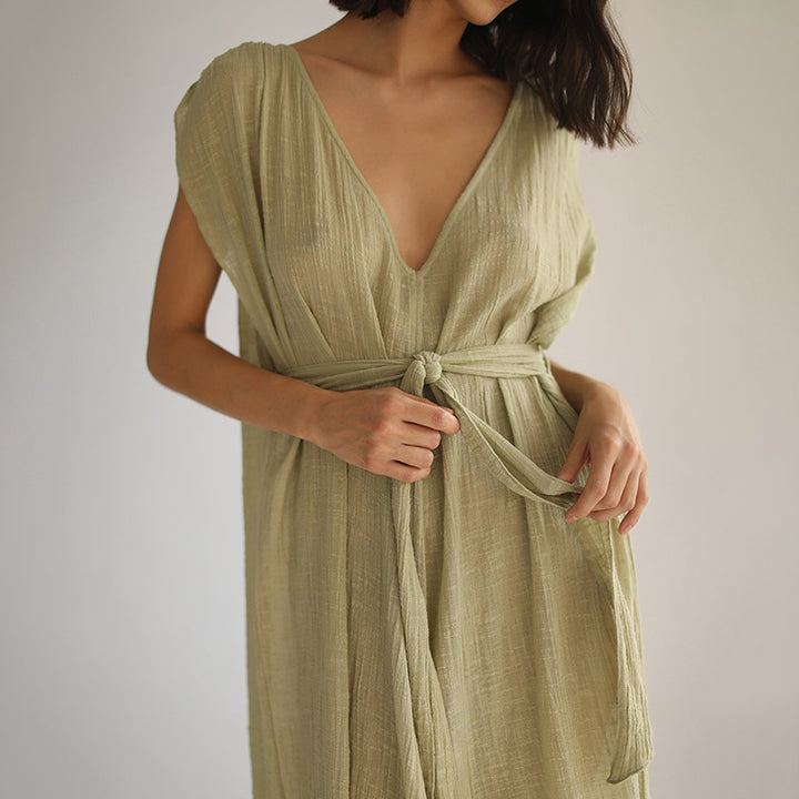 Damen luftiges Strandkleid mit Bindegürtel Drune