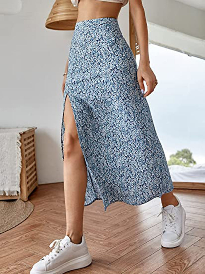 Damen Maxirock mit floralem Print und seitlichem Schlitz Drune