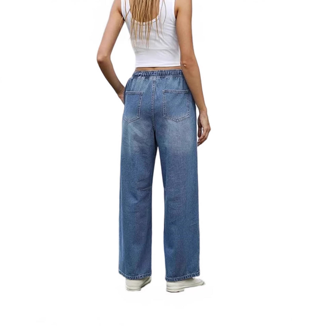 Damen weite Denim-Hose mit elastischem Bund und praktischem Schnitt Drune
