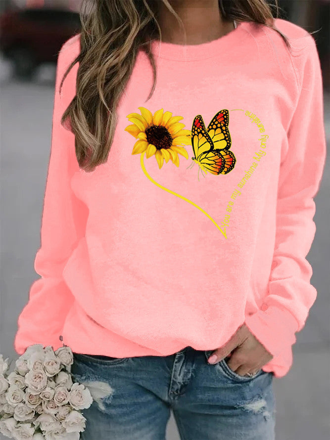 Damen Sweatshirt mit grafischem Schmetterlings- und Sonnenblumenmotiv Drune