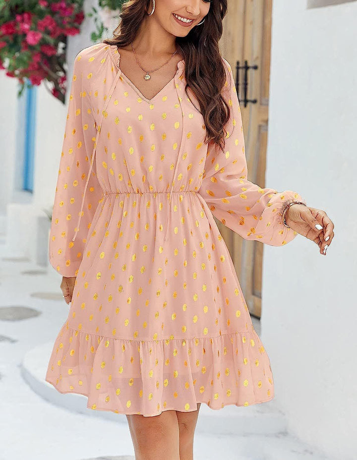 Damen lässiges Freizeitleinenkleid mit Rüschendetails Drune