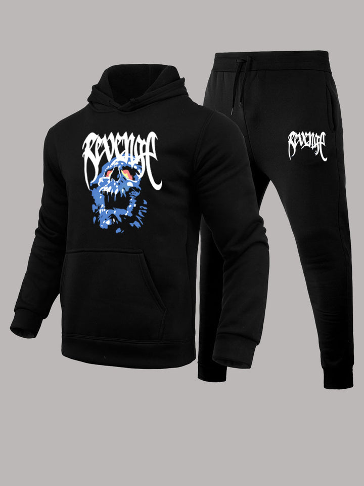 Herren Kapuzenpullover und Jogginghose Set mit künstlerischem Skull-Motiv Drune