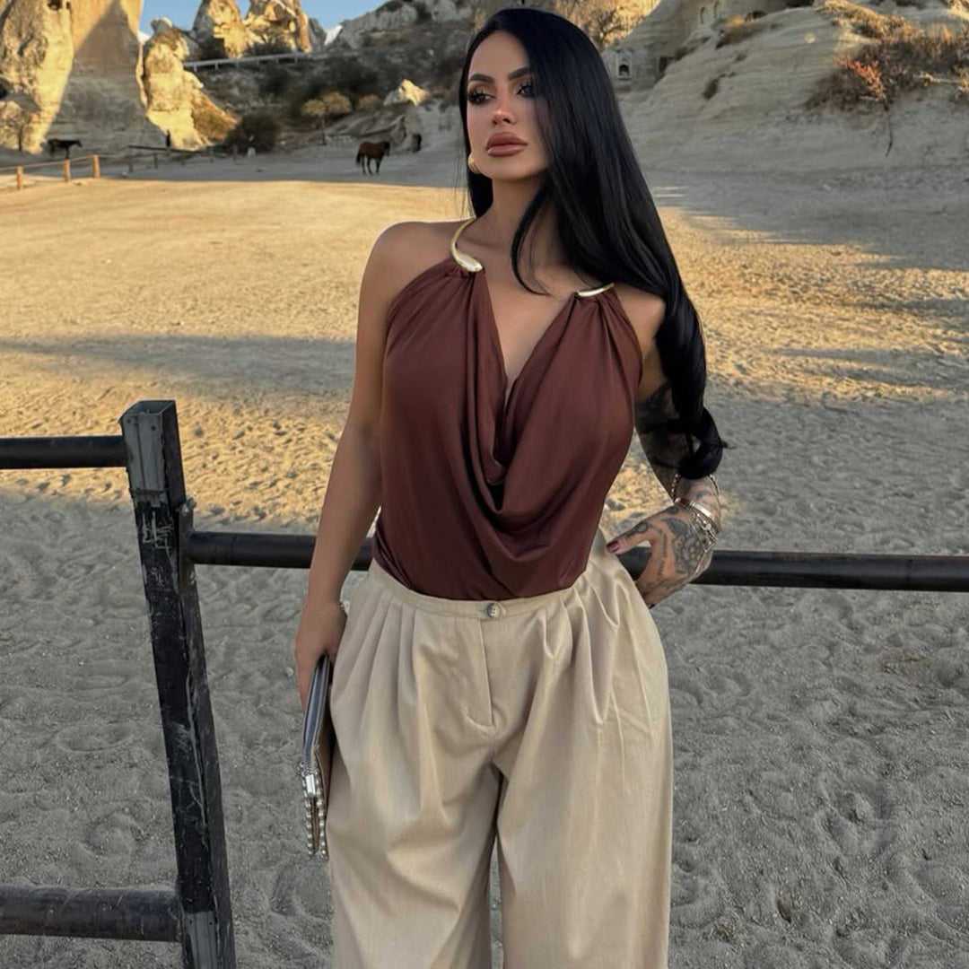 Damen Wickeltop mit raffiniertem Ausschnitt und eleganter Drapierung Drune