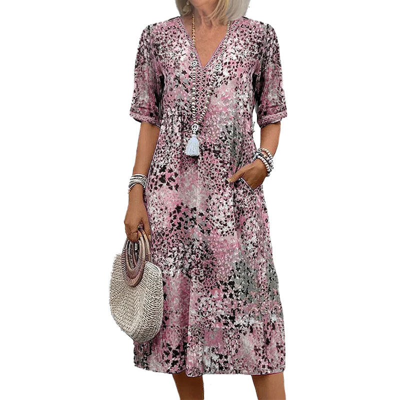Damen Tunika-Kleid mit auffälligem Muster und modernem V-Ausschnitt Drune