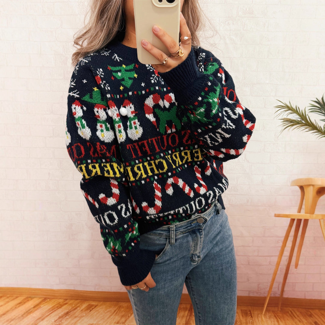 Damen Weihnachts-Pullover mit nordischem Design und festlichen Motiven Drune