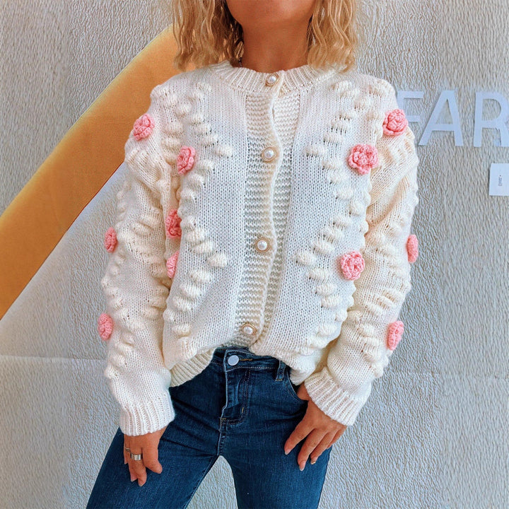 Damen Strickjacke mit floralen Applikationen und komfortablem Schnitt Drune