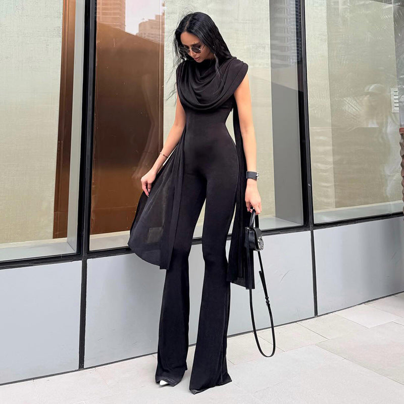 Damen Eleganter Jumpsuit mit Drapierung und weiter Beinführung Drune