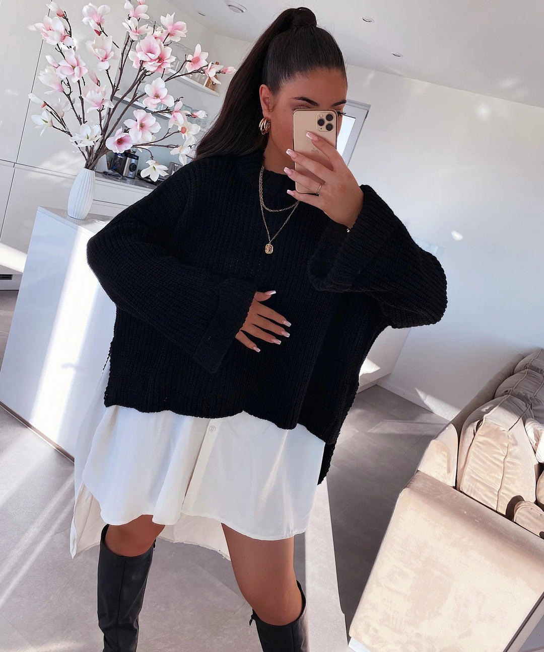 Damen oversized Strickpullover mit strukturiertem Lochdesign und lässigem Schnitt Drune