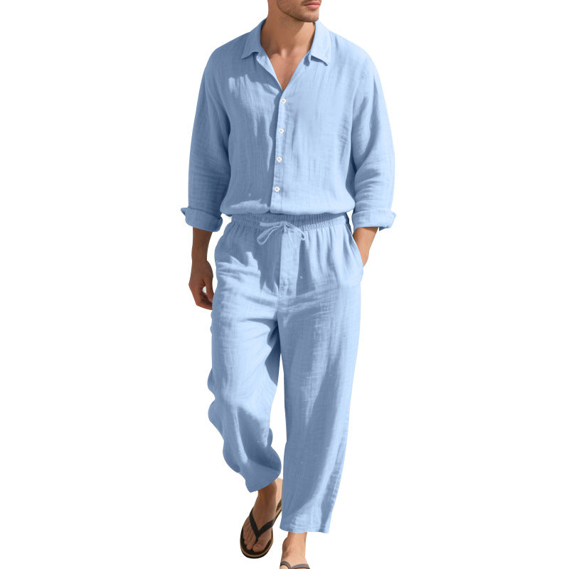 Herren nan leichtes Leinen-Freizeitset mit Hemd und weiten Hosen Drune