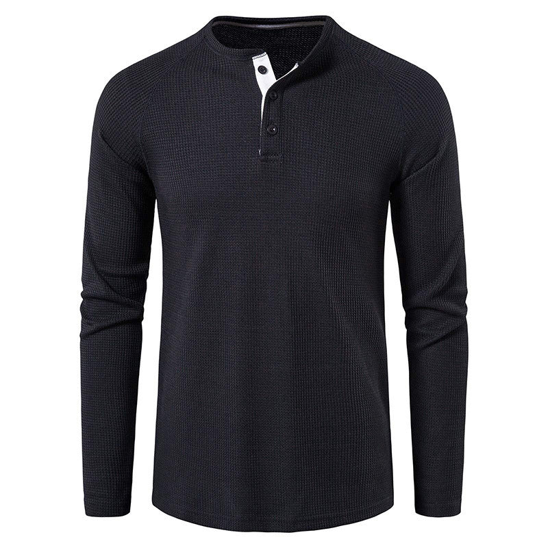 Herren nan strukturiertes Henley-Langarmshirt mit Waffelstruktur, Halbknopfleiste und Raglanärmeln Drune