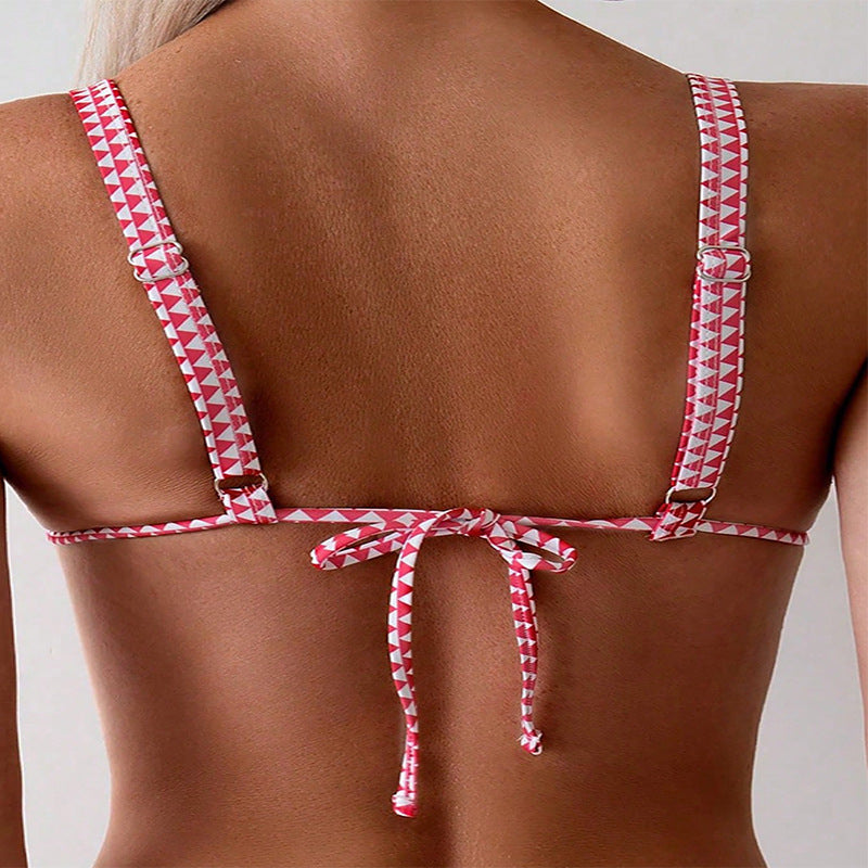 Damen Triangel-Bikini mit verspieltem Floral-Design und elastischen Trägern Drune